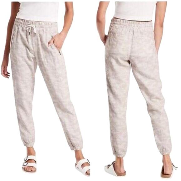 Athleta Cabo Tide Linen Jogger Ivory Camo Women's Size 24 New Without Tags - Picture 1 of 10